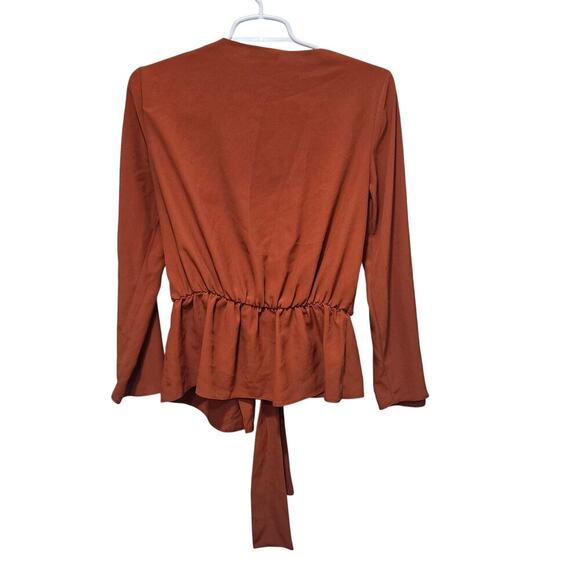 Topshop Women’s Rust Orange Tie Front Surplice Blouse 6 - Picture 2 of 7